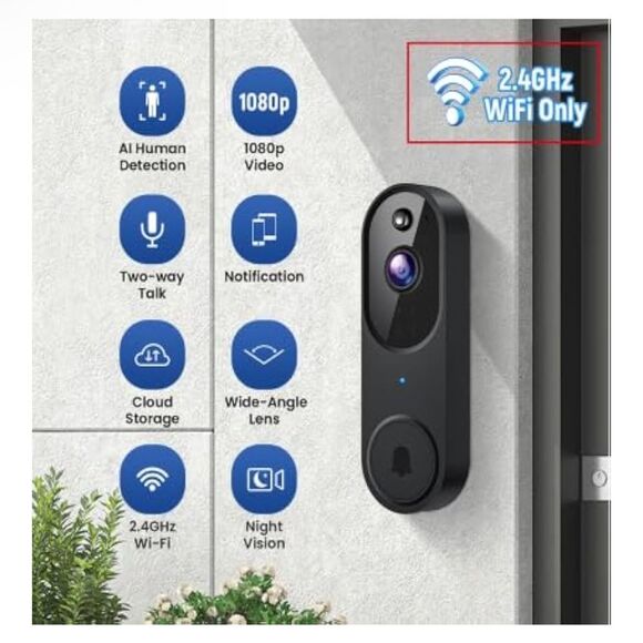 1080P Wireless Video Doorbell Camera in Black, 2.4GHz Wi-Fi Only. New in Box! - Picture 8 of 15